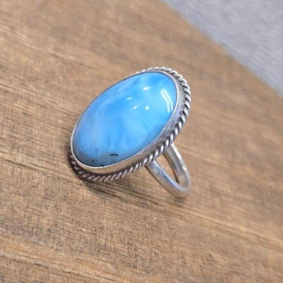 Vintage Sterling Silver Larimar Ring – Handmade Caribbean Gemstone Statement Jew - Picture 2 of 10